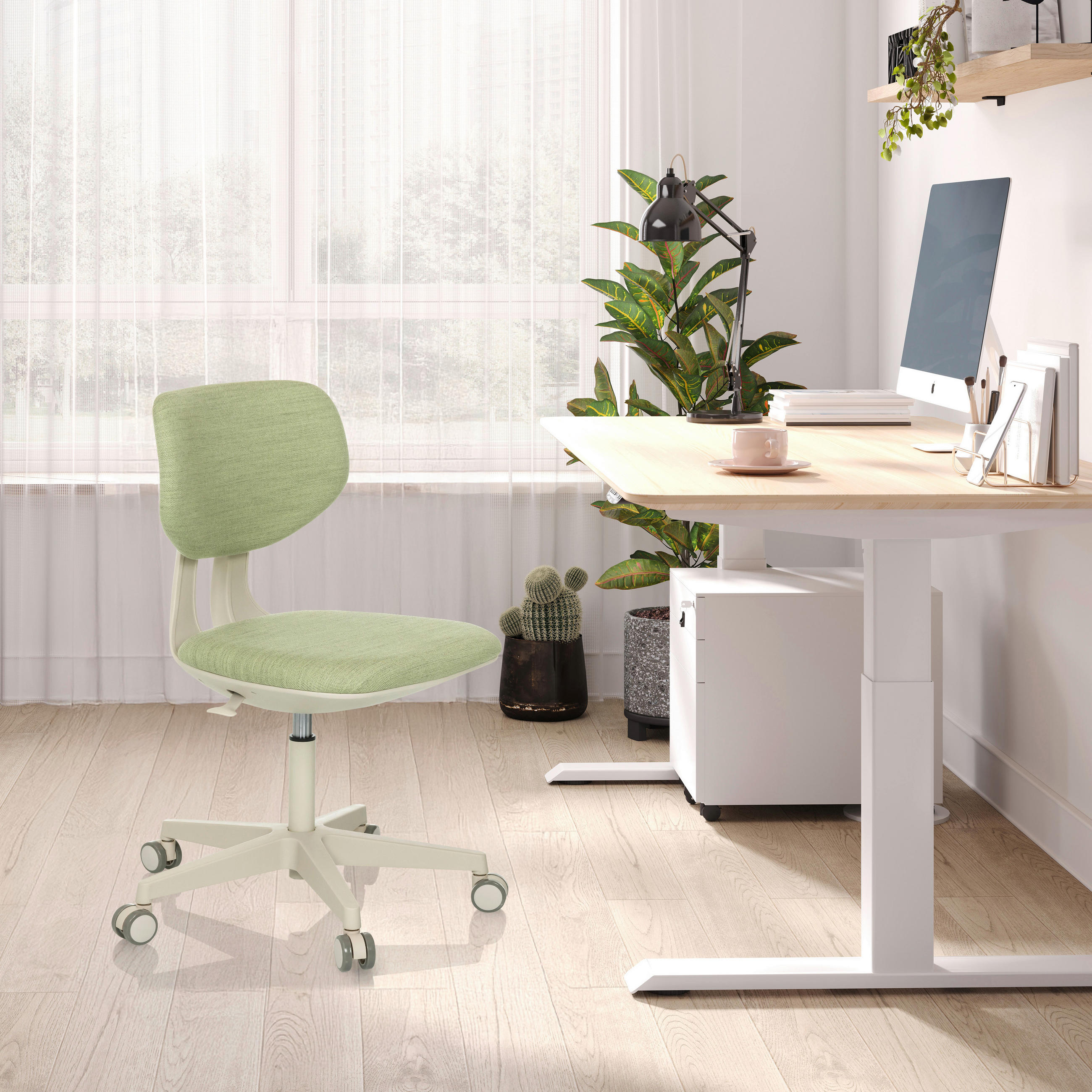 OTOČNÁ ŽIDLE PRO MLÁDEŽ, zelená - krémová/zelená, Moderní, textil/plast (51/72 - 87/51cm) - MID.YOU