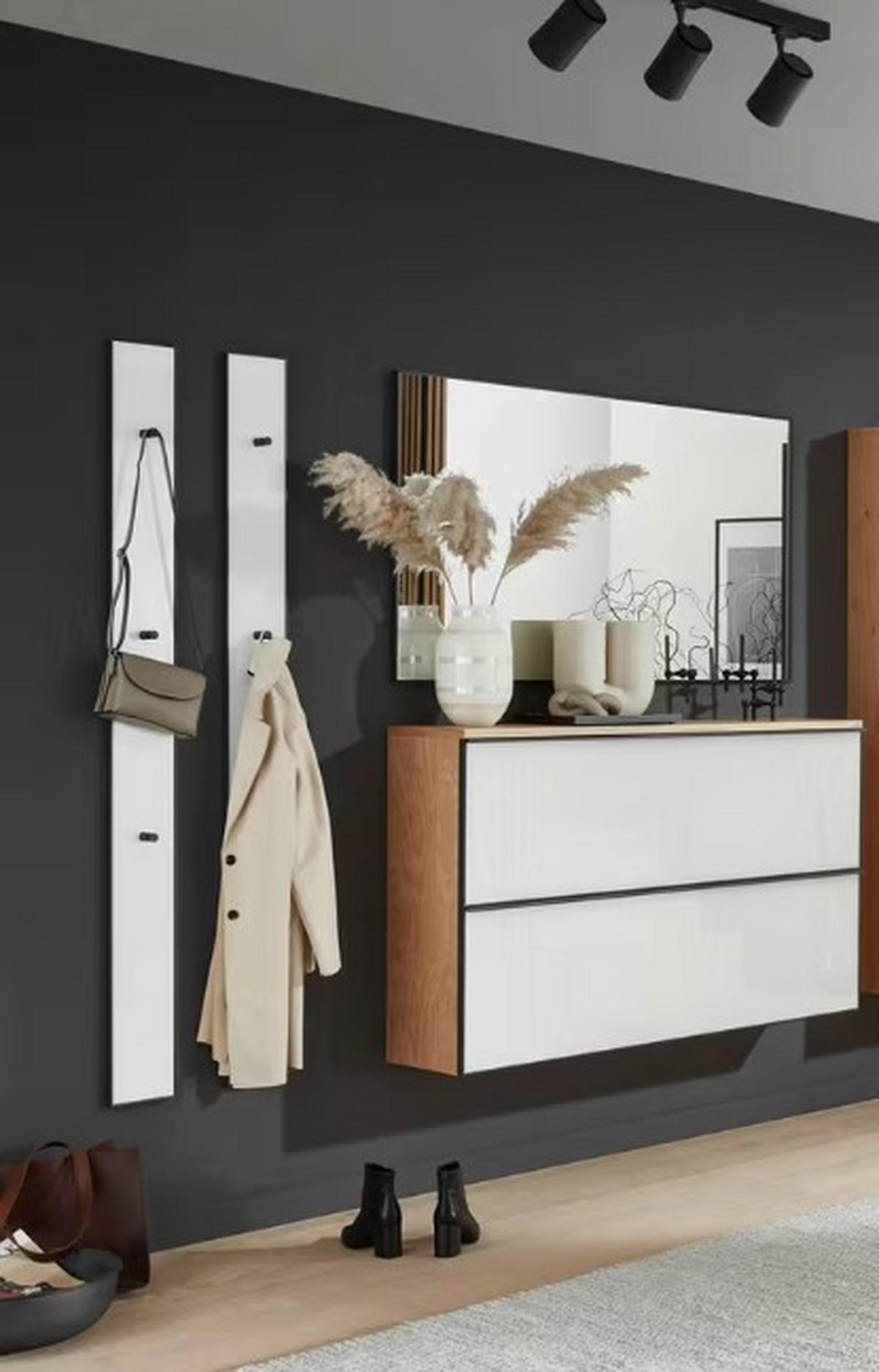 GARDEROBE 4-teilig  in 190/190/37 cm  - Eichefarben/Weiß, Design, Glas/Holz (190/190/37cm) - Dieter Knoll