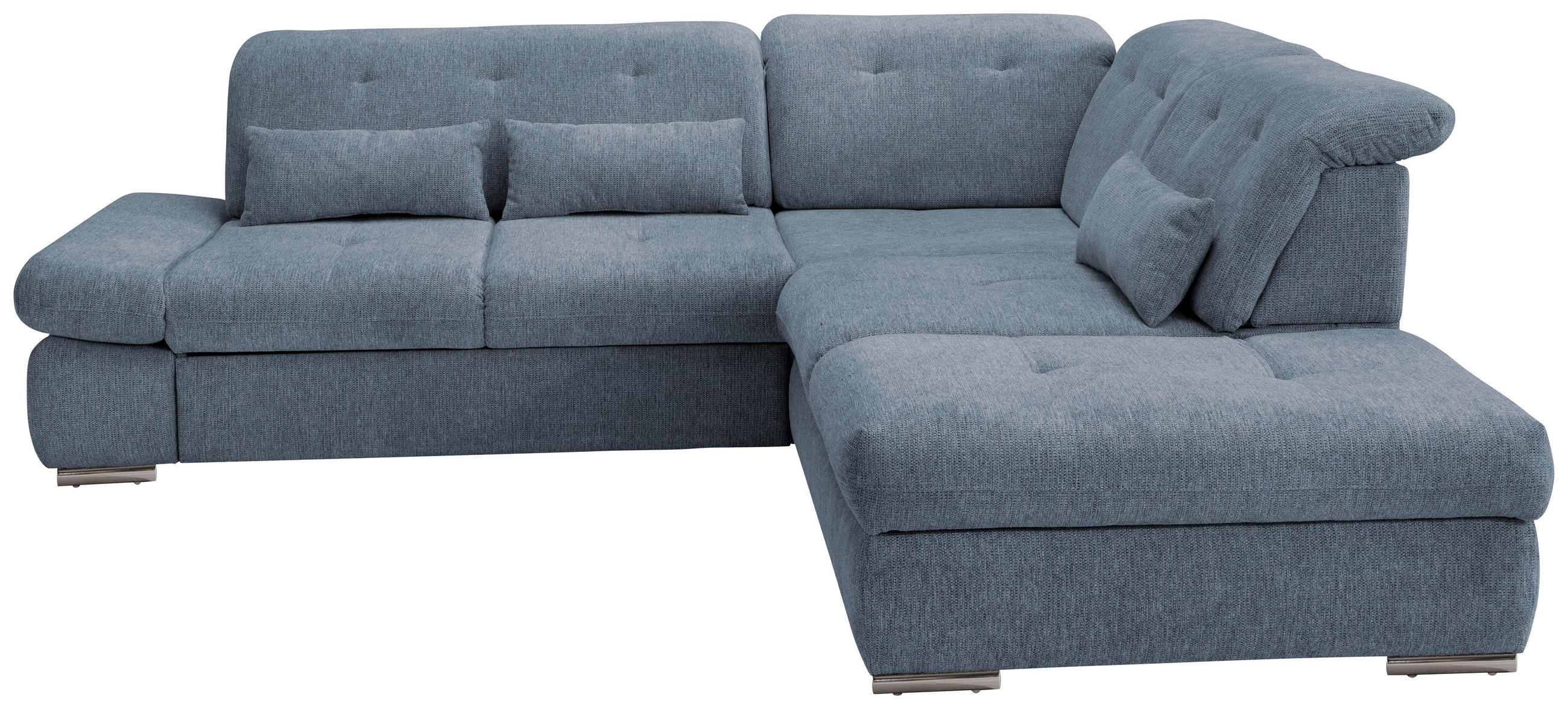 ECKSOFA Blau Chenille  - Chromfarben/Blau, Design, Textil/Metall (280/254cm) - Livetastic
