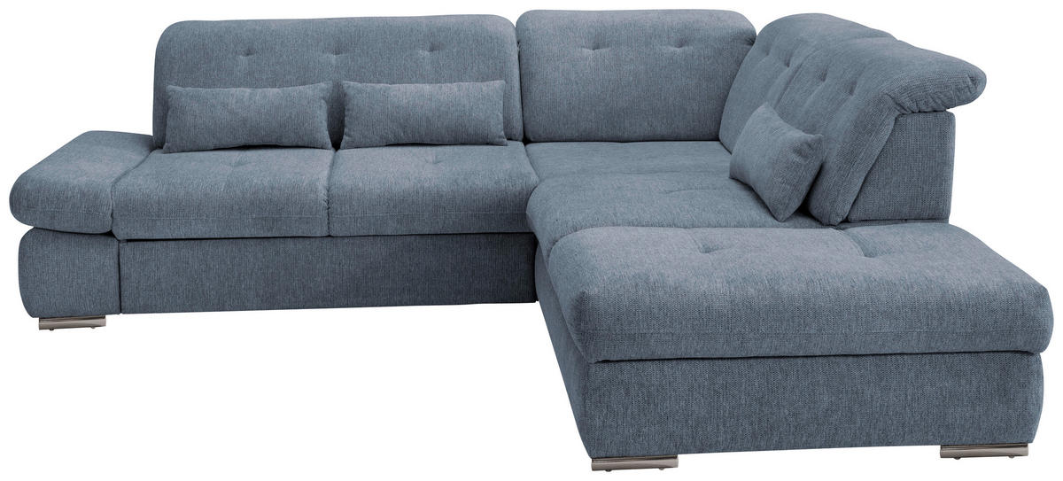 ECKSOFA Blau Chenille  - Chromfarben/Blau, Design, Textil/Metall (280/254cm) - Livetastic