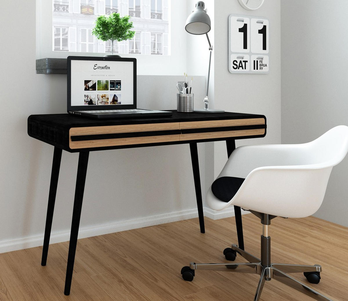 SCHREIBTISCH 50/120/77 cm Schwarz, Eichefarben gastro- und objekttauglich, Stauraum  - Eichefarben/Erlefarben, Design, Holzwerkstoff (50/120/77cm) - MID.YOU