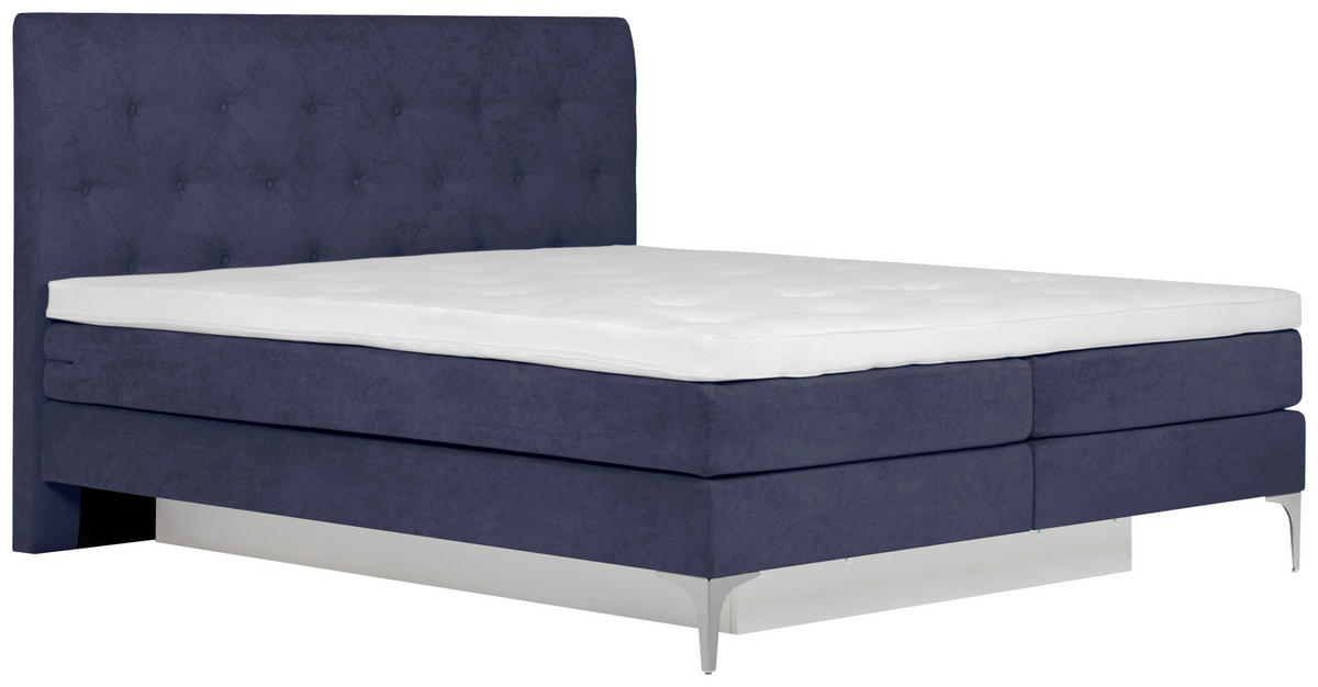 BOXSPRINGBETT 180/200 cm  in Blau  - Chromfarben/Blau, Design, Textil/Metall (180/200cm) - Welnova