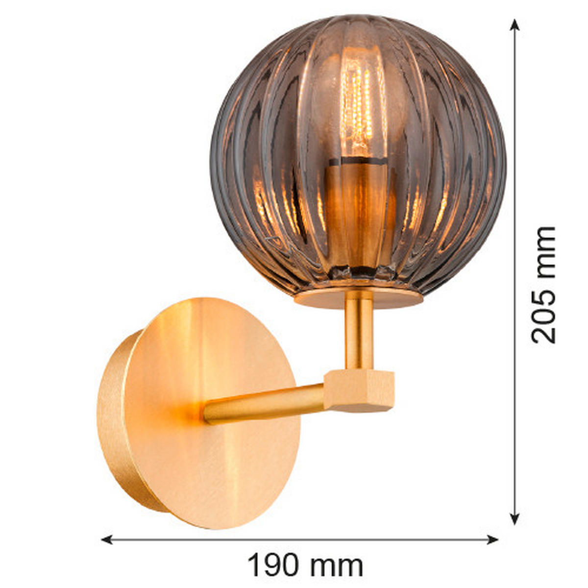 WANDLEUCHTE 20.5/12/19 cm   - Messingfarben/Hellgrau, KONVENTIONELL, Glas/Metall (20.5/12/19cm)