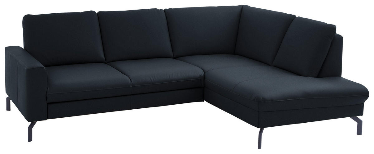 ECKSOFA in Echtleder Dunkelblau  - Schwarz/Dunkelblau, Design, Leder/Metall (250/194cm) - Beldomo Premium