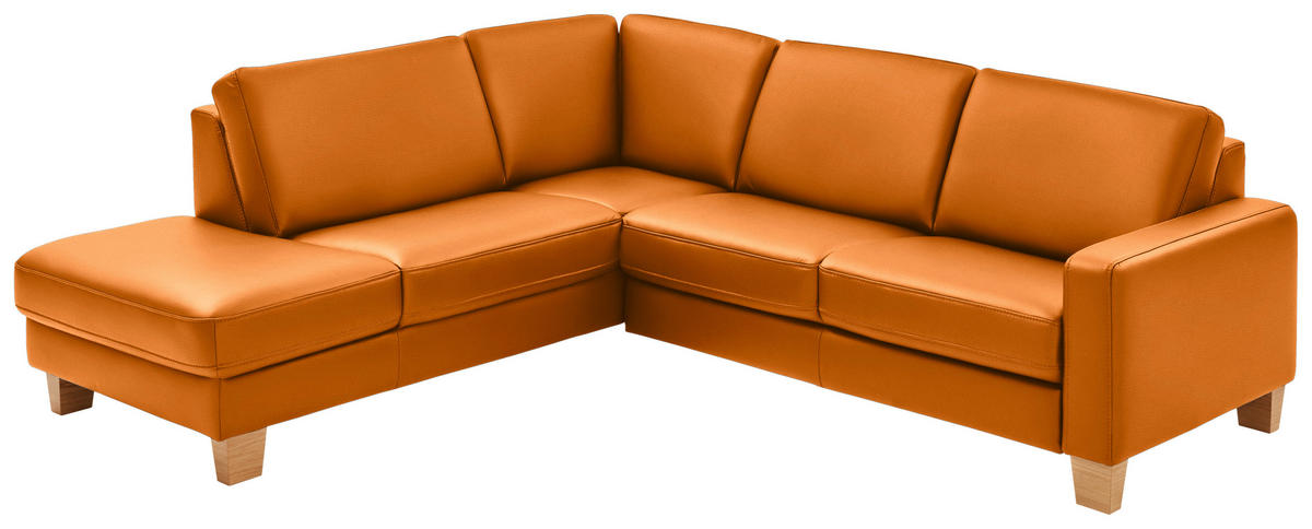ECKSOFA in Echtleder Orange  235/257 cm  - Eiche Bianco/Orange, KONVENTIONELL, Leder/Holz (235/257cm) - Valdera