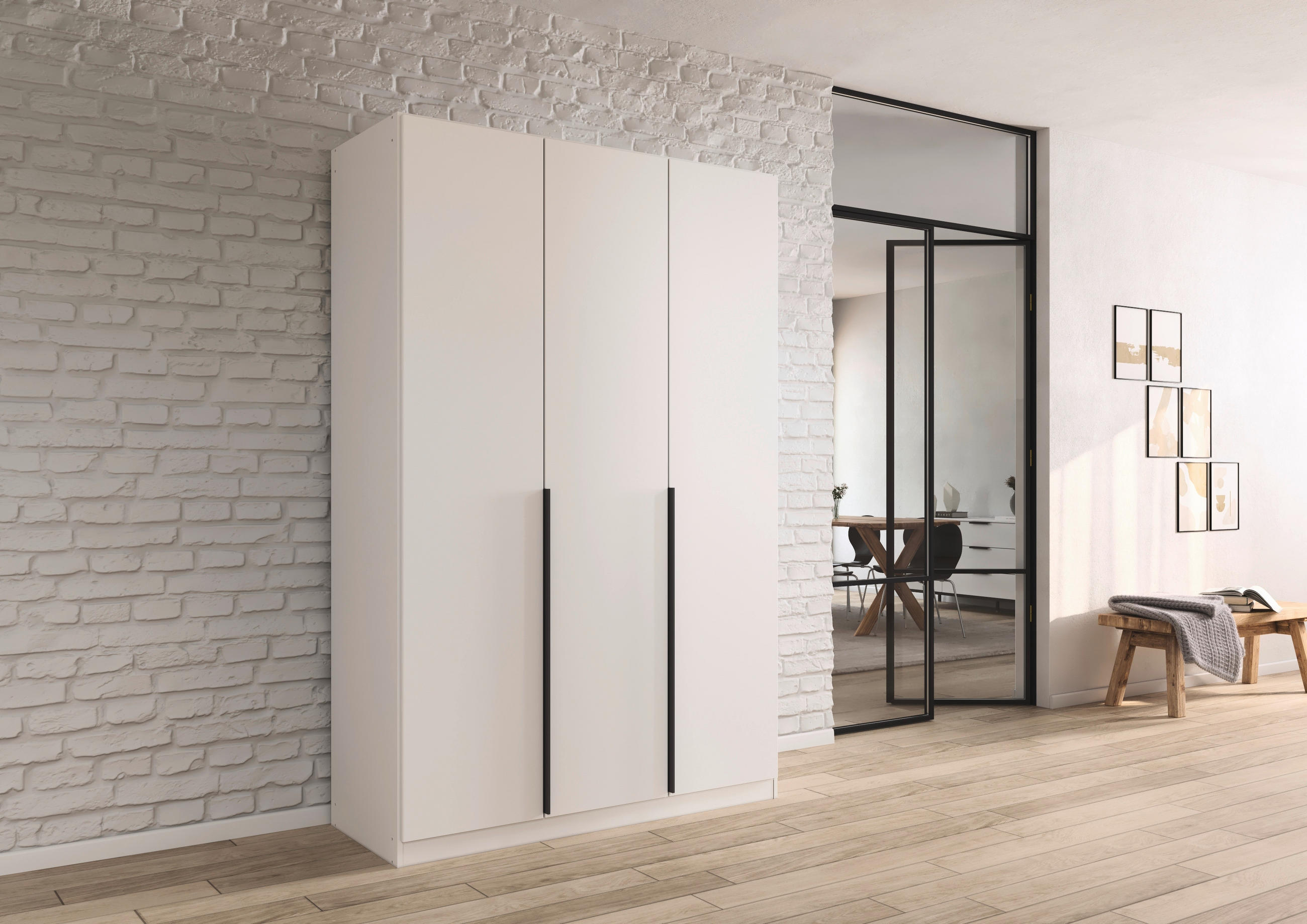 DREHTÜRENSCHRANK 136/229/54 cm 3-türig Weiß  - Weiß/Grau, MODERN, Holzwerkstoff (136/229/54cm) - Rauch Möbel