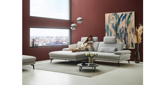 ECKSOFA in Chenille, Flachgewebe Silberfarben 180/284 cm - Silberfarben/Schwarz, Design, Textil/Metall (180/284cm) - Dieter Knoll