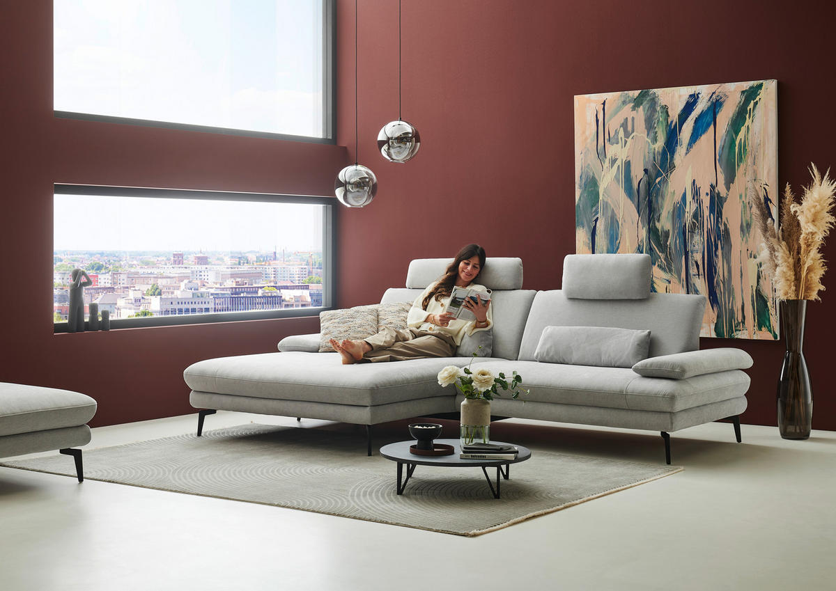 ECKSOFA in Chenille, Flachgewebe Silberfarben  - Silberfarben/Schwarz, Design, Textil/Metall (180/284cm) - Dieter Knoll
