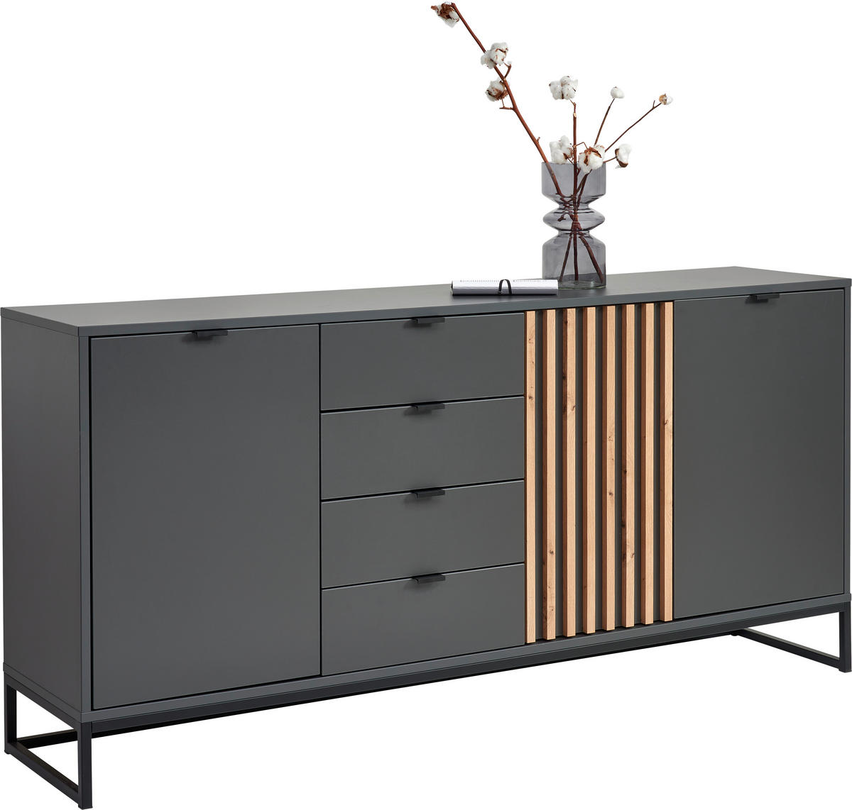 ŠIROKA KOMODA, barve grafita, hrast artisan  - črna/barve grafita, Moderno, kovina/leseni material (177,1/85,4/40cm) - Livetastic