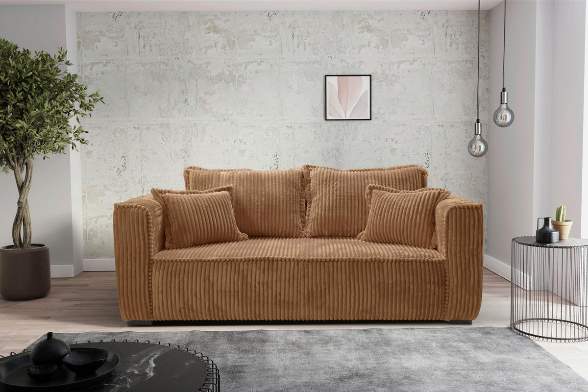 SOFA in Cord Rostfarben  - Rostfarben/Schwarz, Design, Holz/Textil (223/95/121cm) - MID.YOU