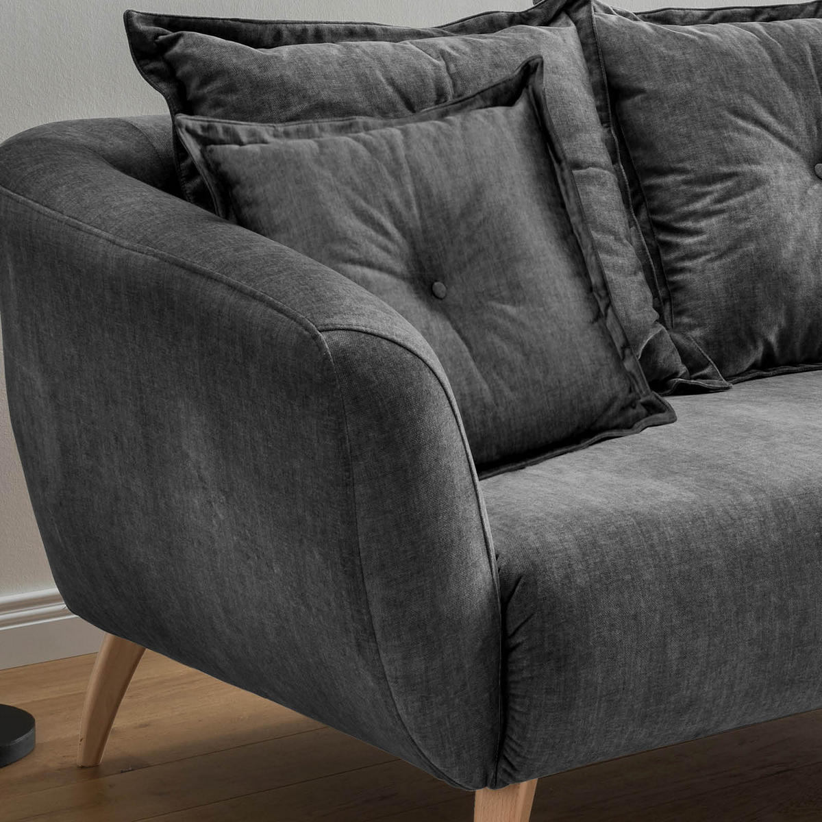 ECKSOFA in Velours Grau  - Buchefarben/Grau, Modern, Holz/Textil (277/162cm) - Livetastic
