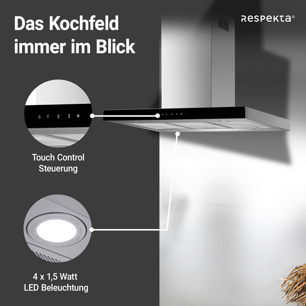 DUNSTABZUGSHAUBE CH44099GISAM  - Edelstahlfarben, Trend, Kunststoff/Metall (89,5/65-114/60cm) - Respekta