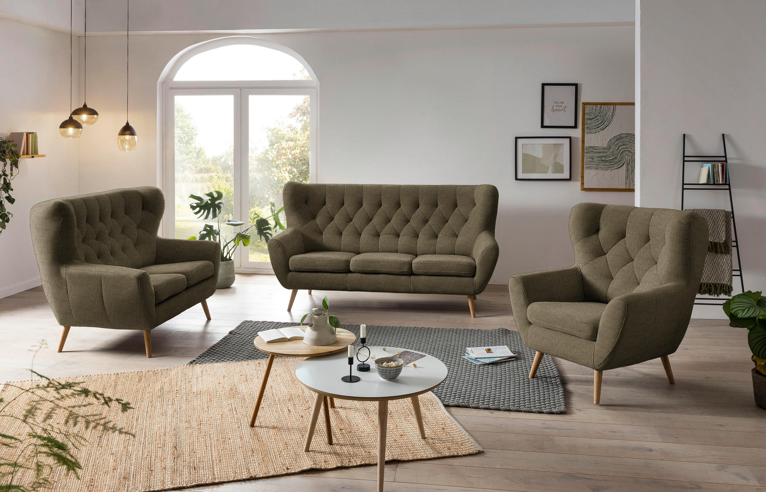 SESSEL in Mikrofaser Olivgrün  - Eichefarben/Olivgrün, Design, Holz/Textil (87/101/95cm) - Stylife