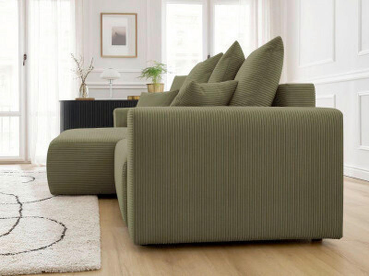 ECKSOFA Ottomane links  ATILLA Hellgrün Cord  - Schwarz/Hellgrün, MODERN, Kunststoff/Textil (149/244cm)