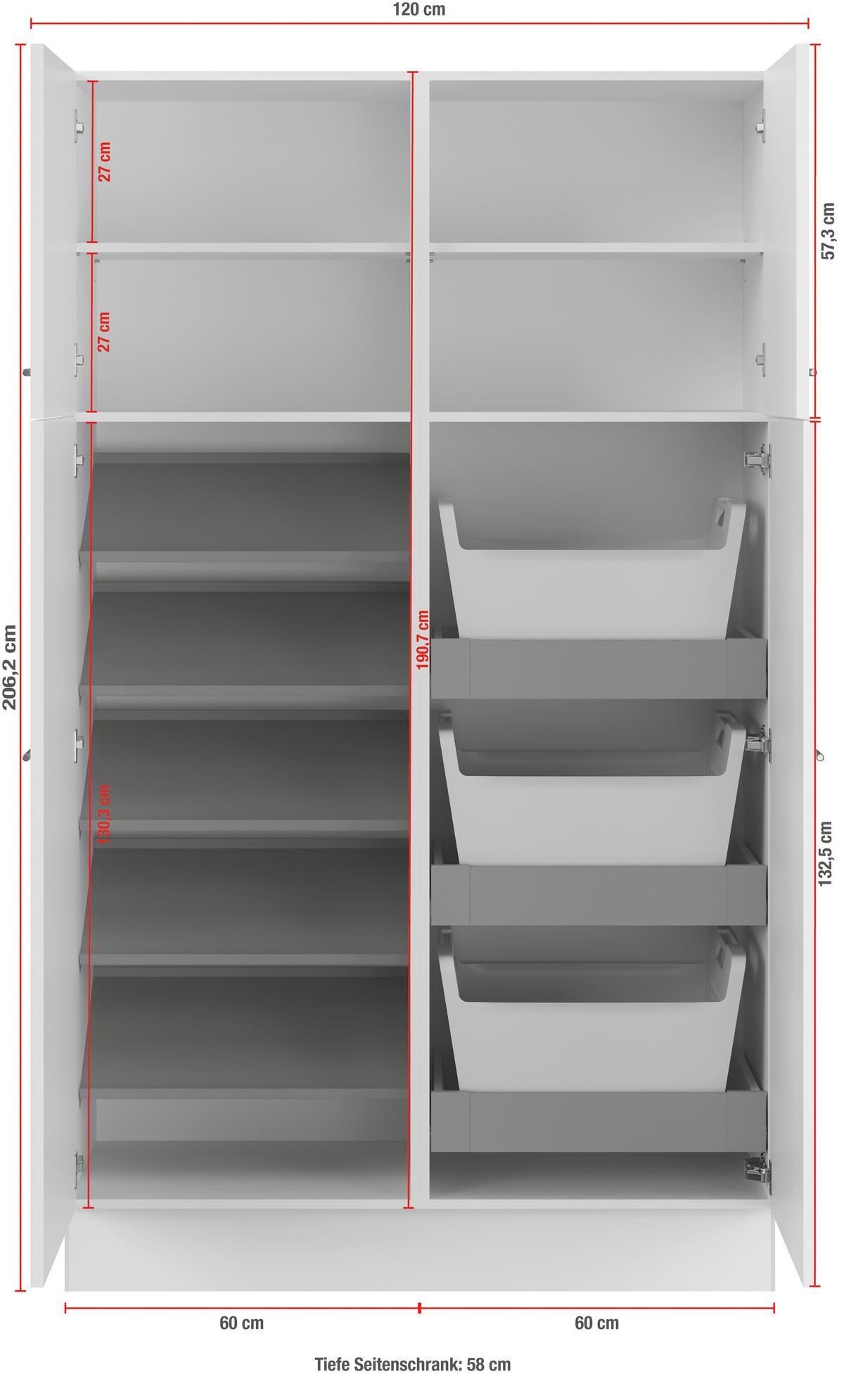 WÄSCHESCHRANK 120/206,2/58 cm  in Weiß  - Weiß, Basics, Holzwerkstoff (120/206,2/58cm) - Impuls