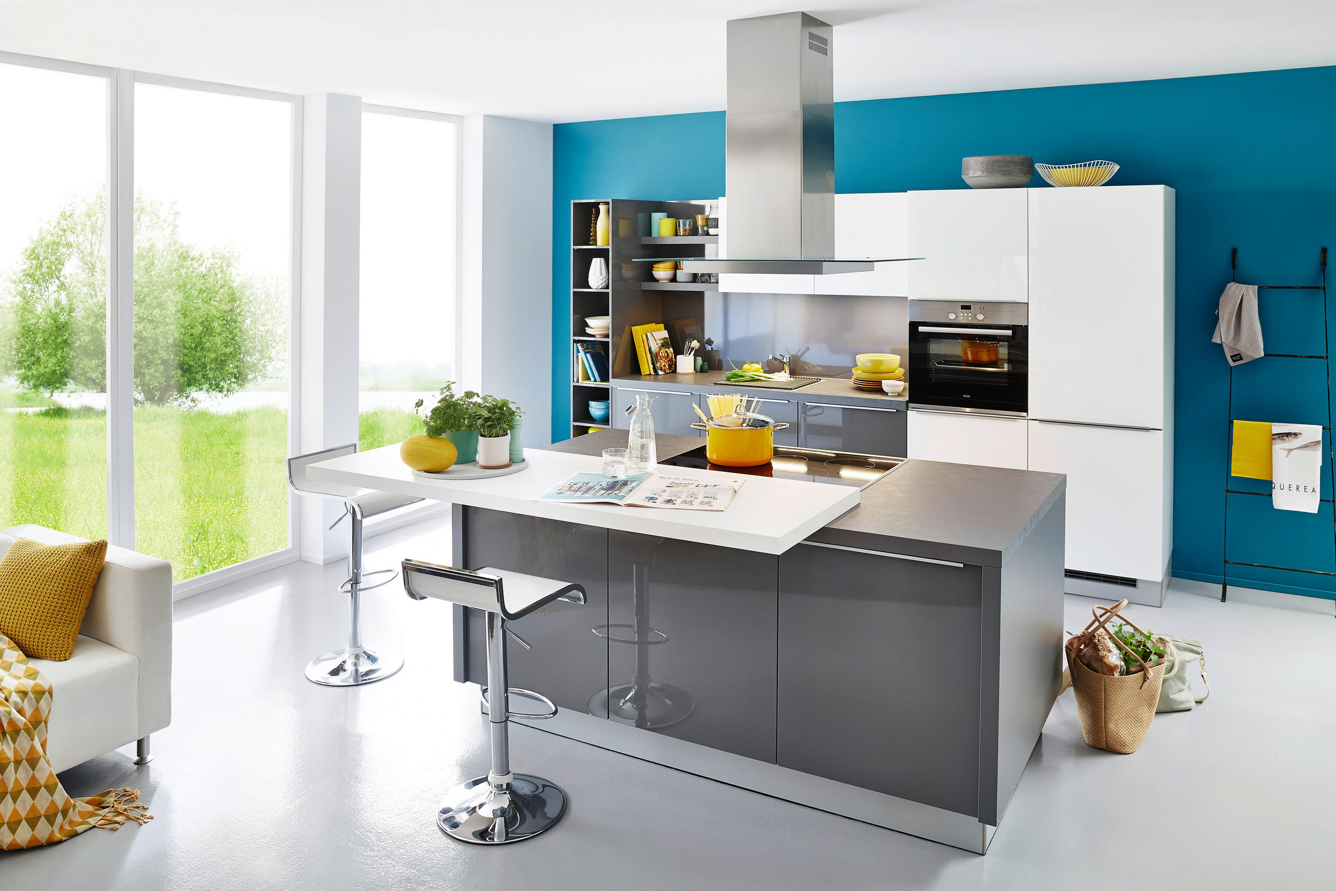 EINBAUKÜCHE   - Weiß/Grau, Design, Holzwerkstoff - Dieter Knoll