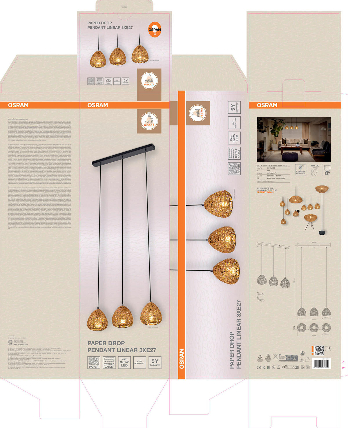 HÄNGELEUCHTE 61/16/150 cm  - Beige, Basics, Papier/Metall (61/16/150cm) - Osram