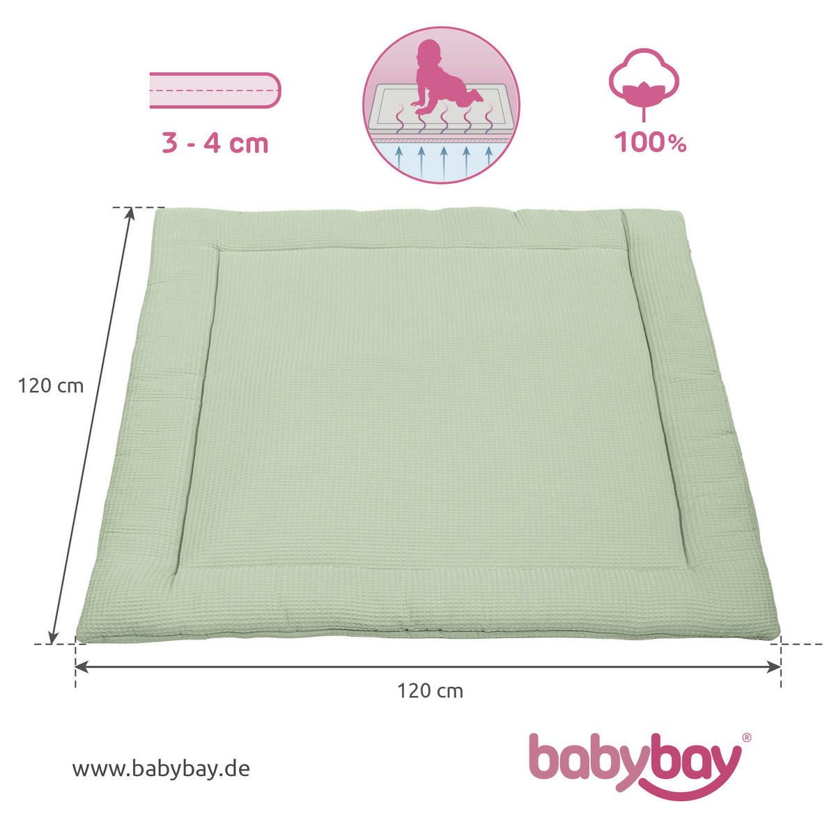 KRABBELDECKE 120/120 cm  - Jadegrün, Basics, Textil (120/120cm) - Babybay