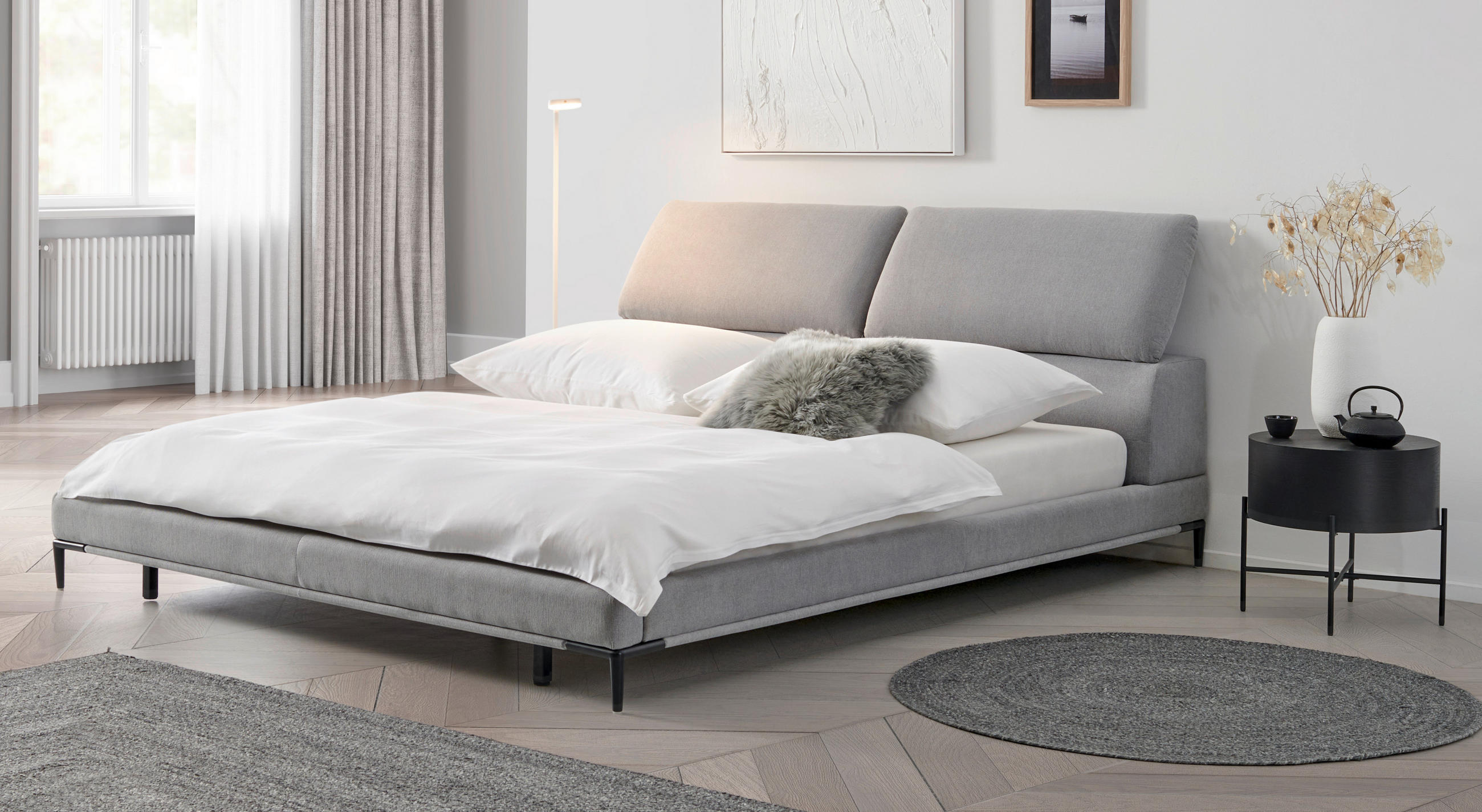 ČALÚNENÁ POSTEĽ, 180/200 cm, sivá - čierna/sivá, Modern, kov/drevo (180/200cm) - Livetastic