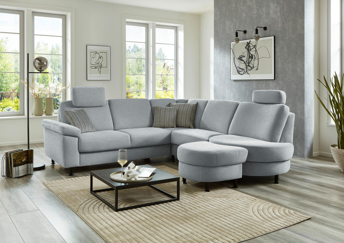 ECKSOFA  in Flachgewebe Grau  248/252 cm  - Schwarz/Grau, KONVENTIONELL, Textil/Metall (248/252cm) - Beldomo Comfort