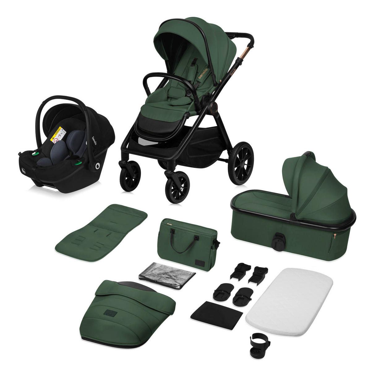 KINDERWAGENSET  LO-Layla 3in1  Green Forest  - Grün, Basics (94/62/115cm) - Lionelo