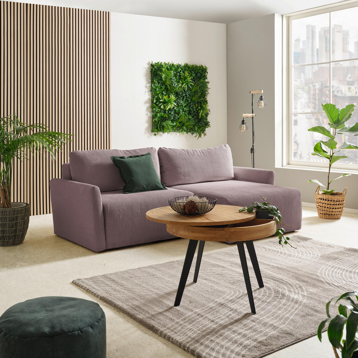 ECKSOFA Cord Altrosa  - Schwarz/Altrosa, Konventionell, Kunststoff/Textil (228/146cm) - MID.YOU