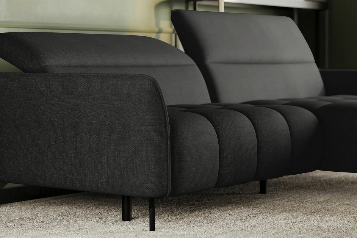 ECKSOFA Anthrazit Flachgewebe Rücken echt, Kopfteilverstellung, Sitztiefenverstellung  - Anthrazit/Schwarz, KONVENTIONELL, Textil/Metall (272/175cm) - Carryhome