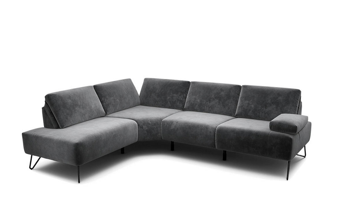 ECKSOFA Cosy Anthrazit Samt  - Anthrazit/Schwarz, Design, Textil/Metall (193/248-263cm) - SENSOO