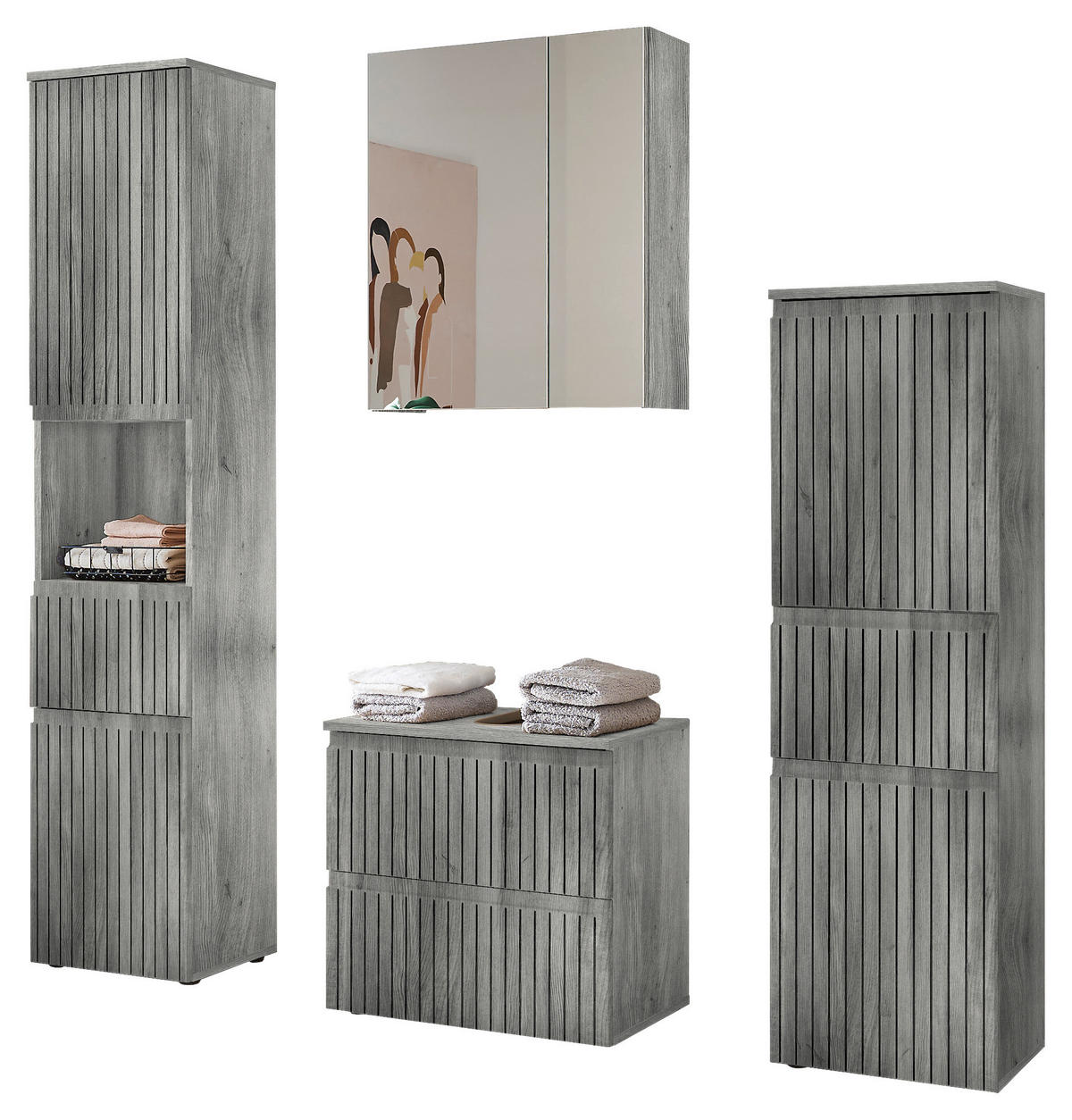 HOCHSCHRANK 40/181/31 cm  - Eiche grau/Schwarz, MODERN, Holzwerkstoff/Kunststoff (40/181/31cm) - MID.YOU