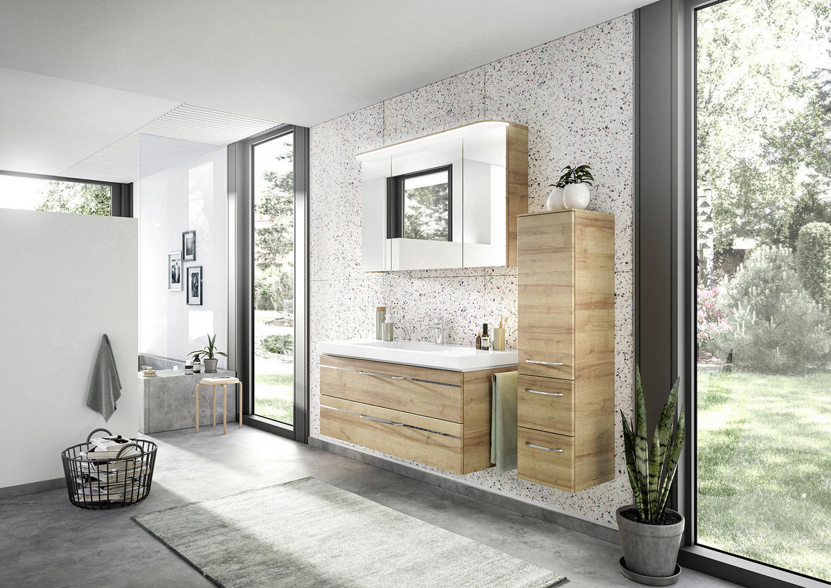 BADEZIMMER 4-teilig  in 153 cm  - Chromfarben/Eichefarben, KONVENTIONELL, Glas/Holzwerkstoff (153cm) - Pelipal