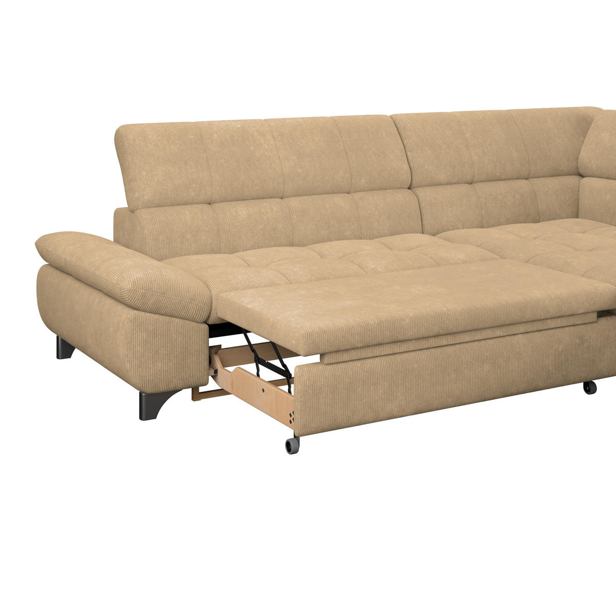 ECKSOFA Sandfarben Chenille  - Sandfarben/Chromfarben, KONVENTIONELL, Textil/Metall (312/234cm) - Livetastic
