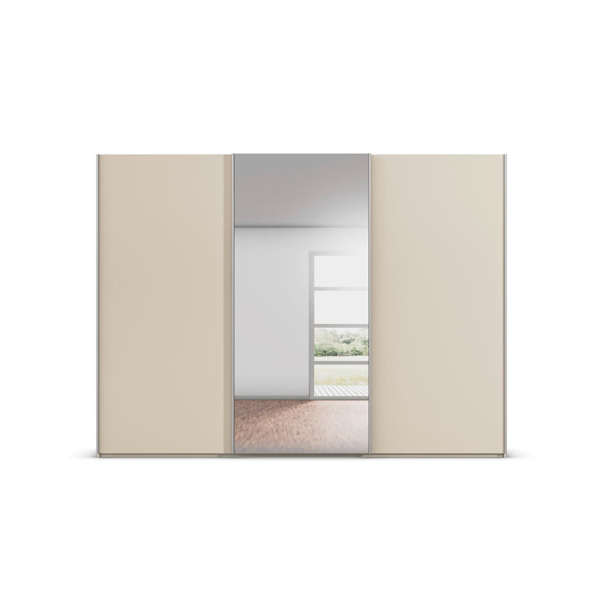 SCHWEBETÜRENSCHRANK 301/223/69 cm,  in Alufarben, Champagner, 3 Tür(en)  - Champagner/Alufarben, Basics, Glas/Holzwerkstoff (301/223/69cm) - Rauch Möbel