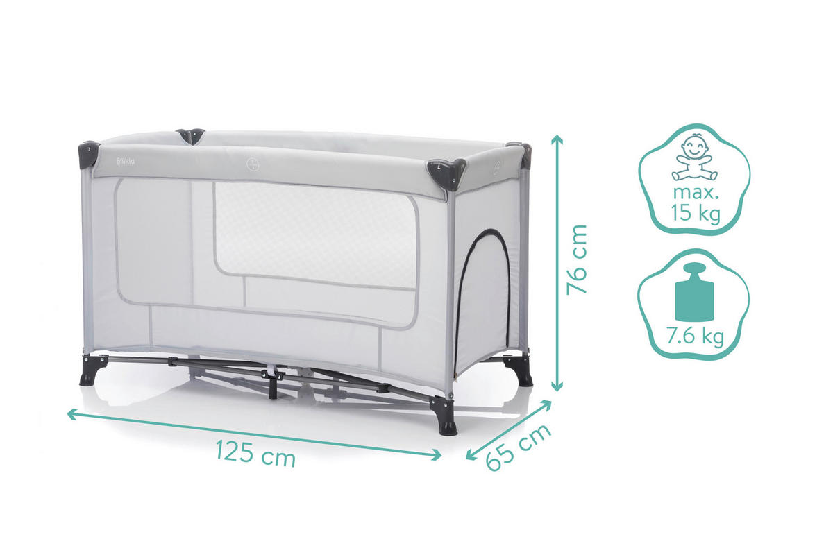 REISEBETT Nizza Grau  - Grau, Basics, Textil/Metall (120/60cm) - Fillikid