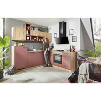 ECKKÜCHE 245/225 cm  in Rot, Eichefarben  - Eichefarben/Rot, KONVENTIONELL, Holzwerkstoff/Metall (245/225cm) - Welnova