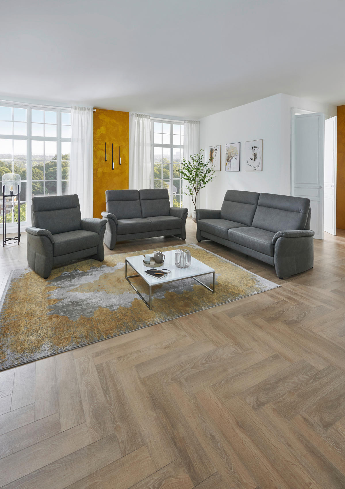 2,5-SITZER Mikrofaser Dunkelgrau  - Dunkelgrau/Schwarz, Konventionell, Kunststoff/Textil (170/98/91cm) - Elegando