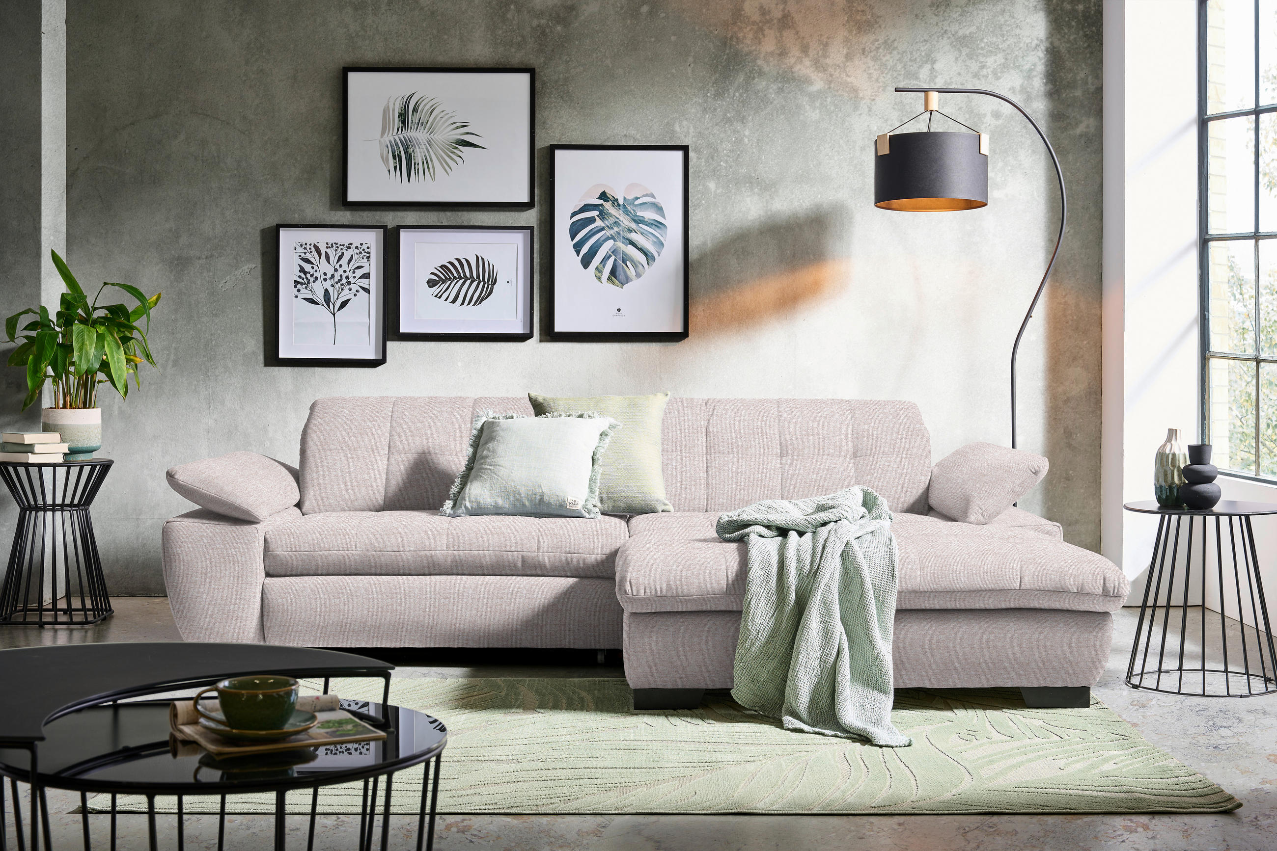 ECKSOFA in Webstoff Hellrosa  - Hellrosa/Schwarz, Design, Textil/Metall (265/180cm) - Carryhome