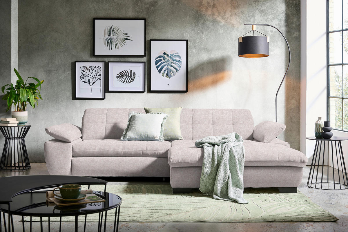 ECKSOFA in Webstoff Hellrosa  - Hellrosa/Schwarz, Design, Textil/Metall (265/180cm) - Carryhome