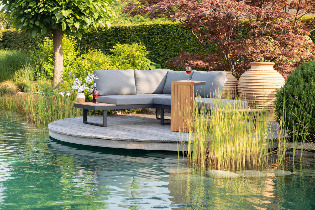 LOUNGEGARNITUR   253/70/175 cm Teakholz Aluminium  - Anthrazit/Grau, Basics, Holz/Textil (253/70/175cm) - Gardenson