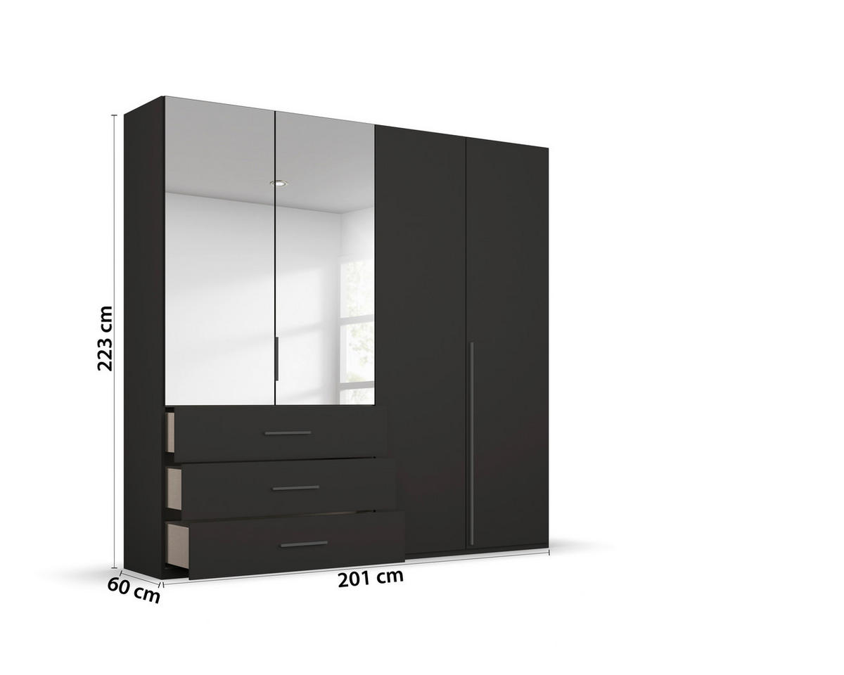 DREHTÜRENSCHRANK 201/223/60 cm,  in Schwarz, 4-türig  - Graphitfarben/Schwarz, Design, Glas/Holzwerkstoff (201/223/60cm) - home24