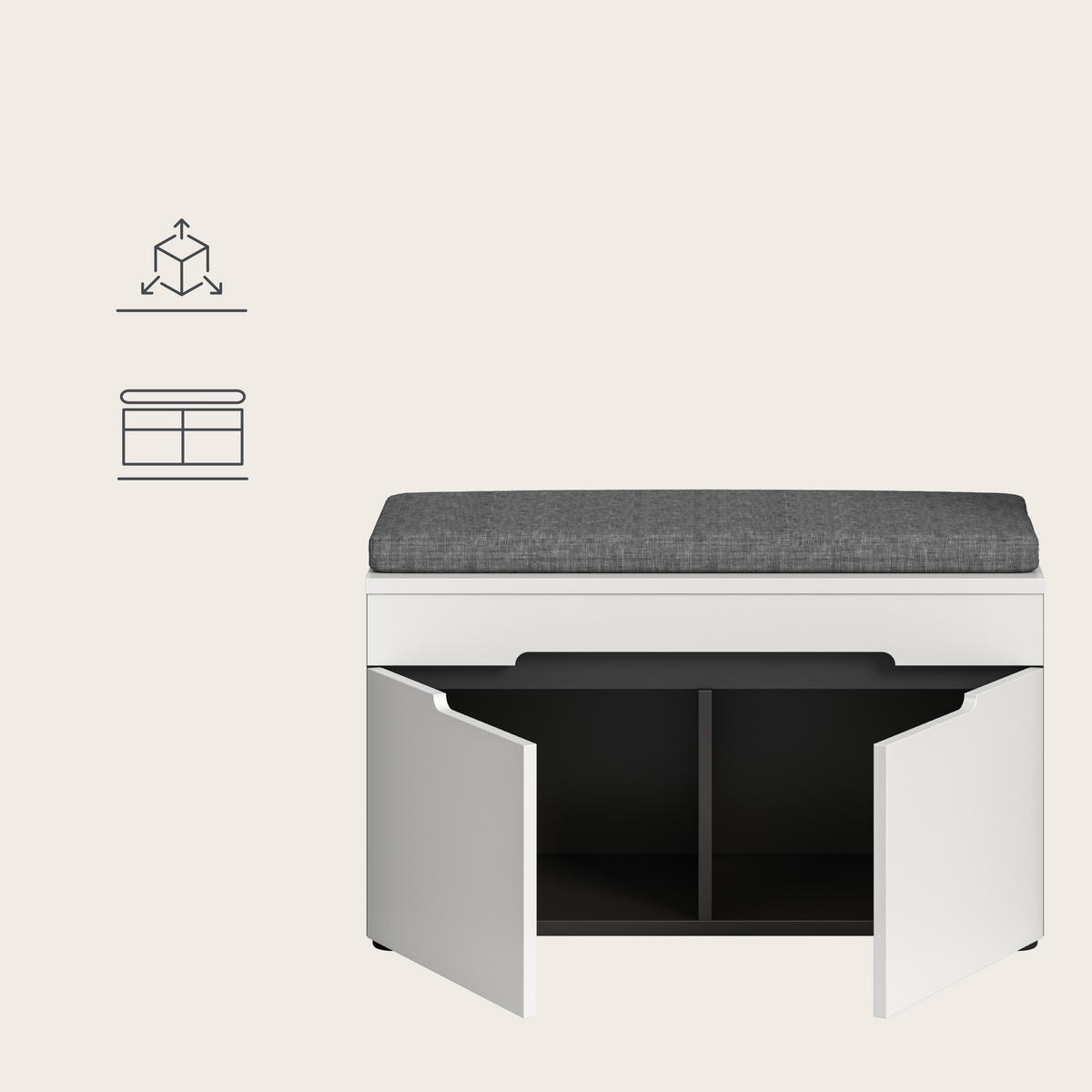 ÜLŐPAD - fekete/fehér, Design, műanyag/faalapú anyag (80/45/37cm) - Livetastic