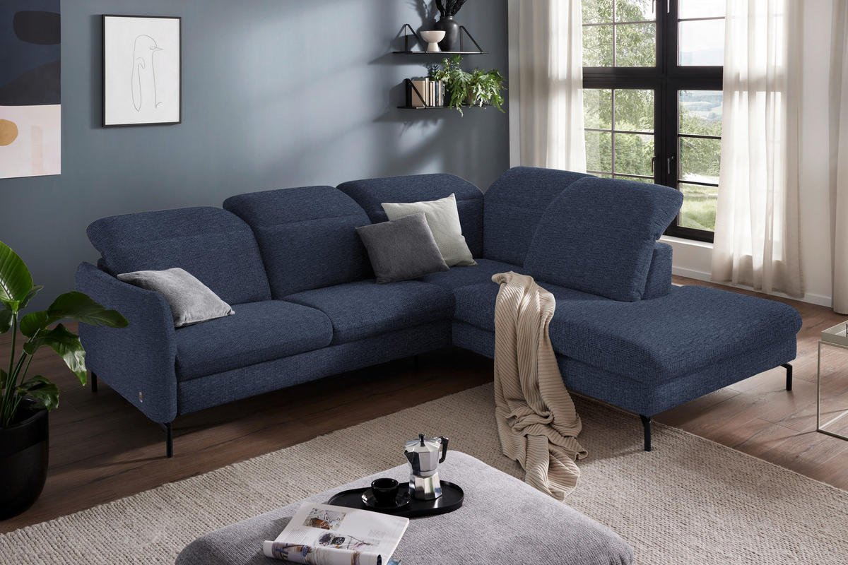 SAROKKANAPÉ textil sötétkék  - sötétkék/fekete, Design, textil/fém (299-313/233cm) - Dieter Knoll