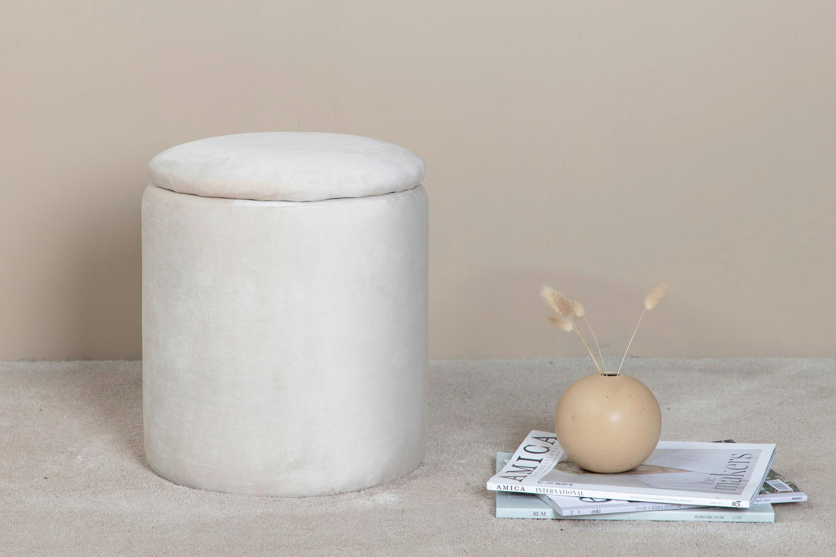 POUF Samt 32/40/32 cm  - Creme, Design, Textil (32/40/32cm) - Livetastic