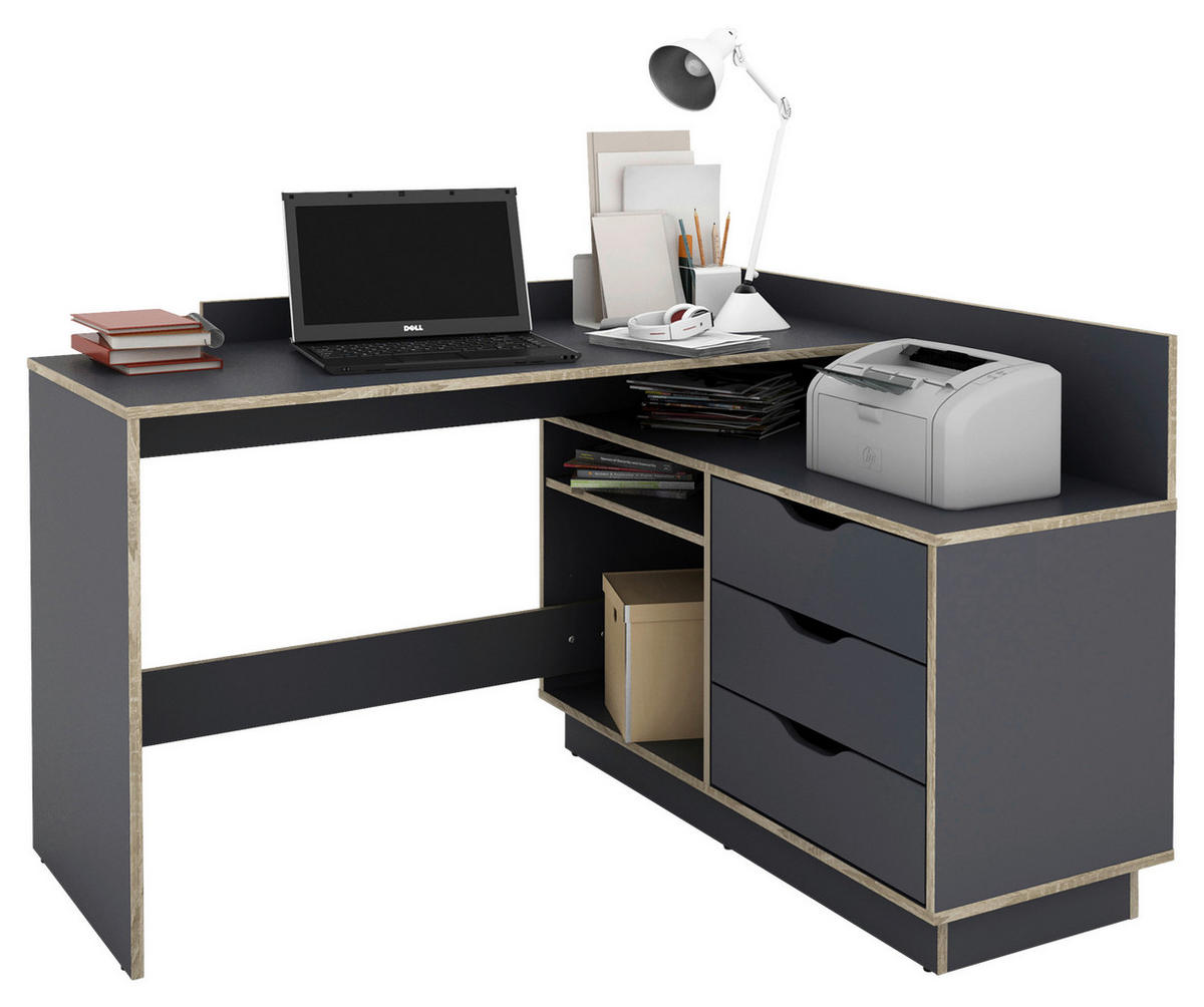 ECKSCHREIBTISCH 129/105/84 cm  in Anthrazit, Eichefarben  - Eichefarben/Anthrazit, LIFESTYLE, Holzwerkstoff (129/105/84cm) - MID.YOU