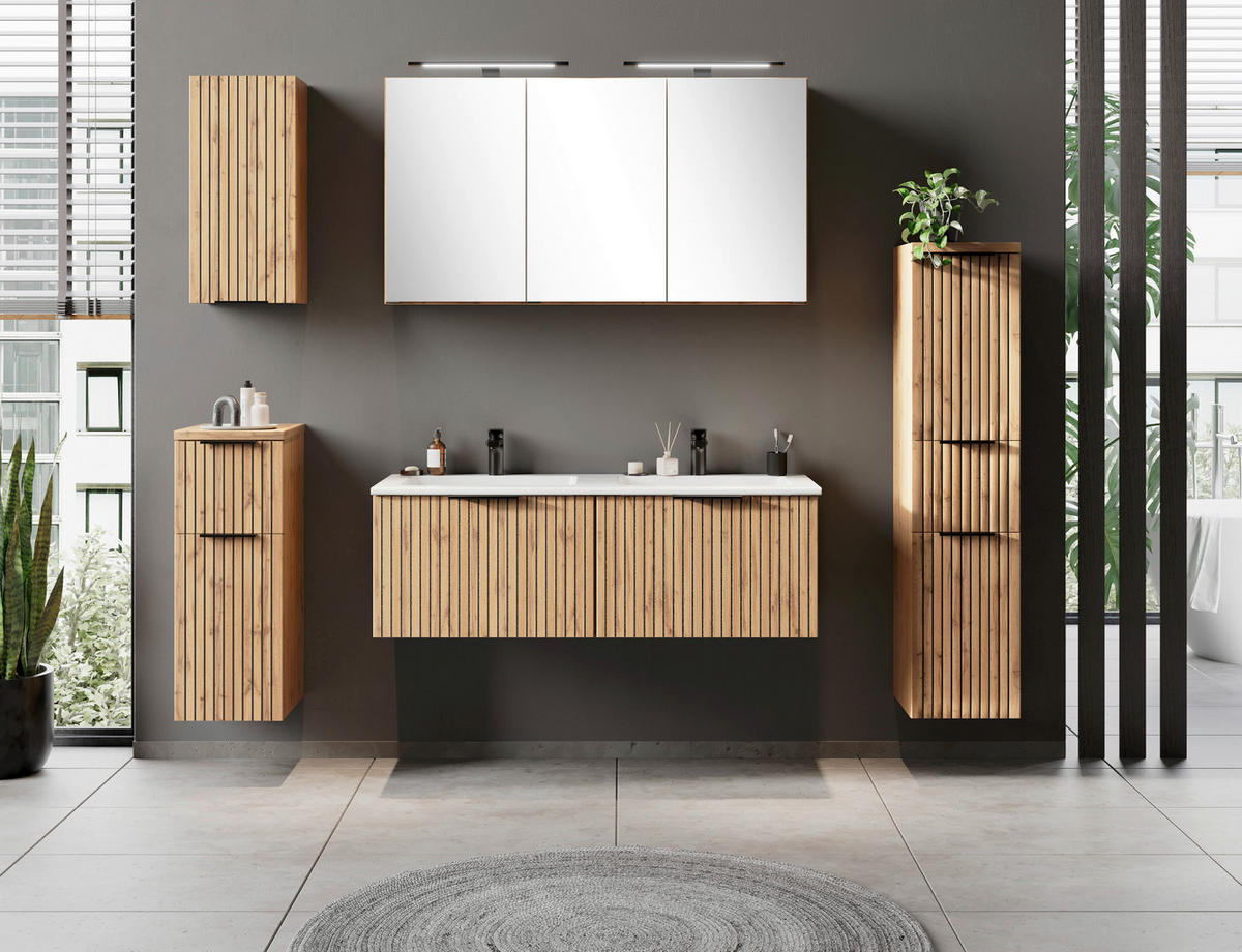 WASCHTISCHKOMBI 120 cm  - Eiche Wotan/Schwarz, MODERN, Holzwerkstoff/Stein (120cm) - Held