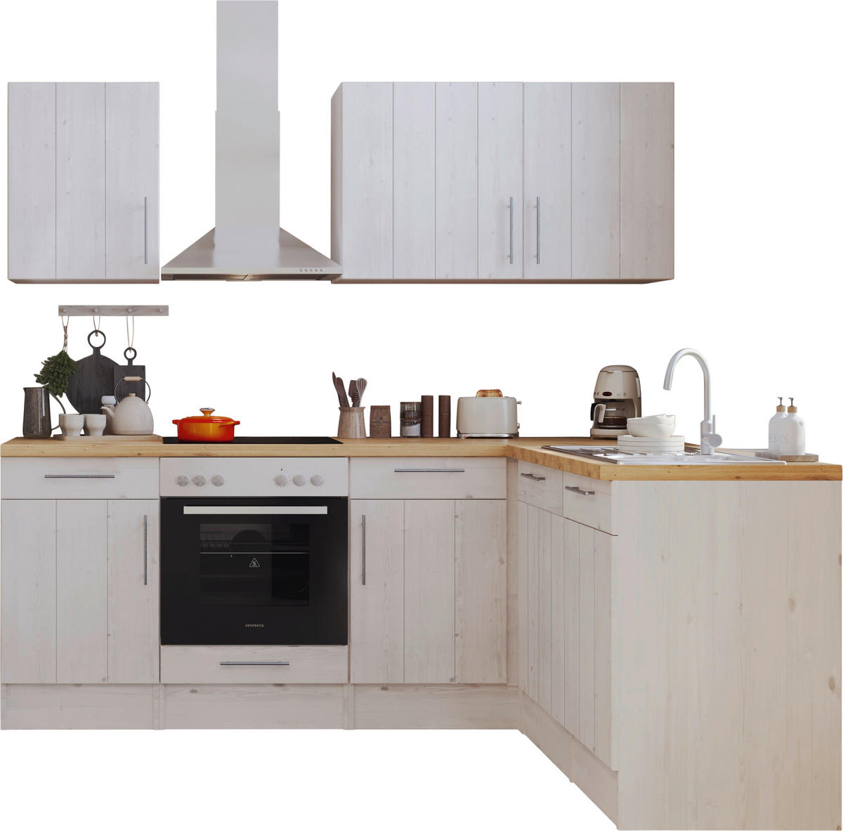 ECKKÜCHE 220/172 cm  in Weiß  - Eichefarben/Weiß, ROMANTIK / LANDHAUS, Holzwerkstoff/Metall (220/172cm) - Respekta