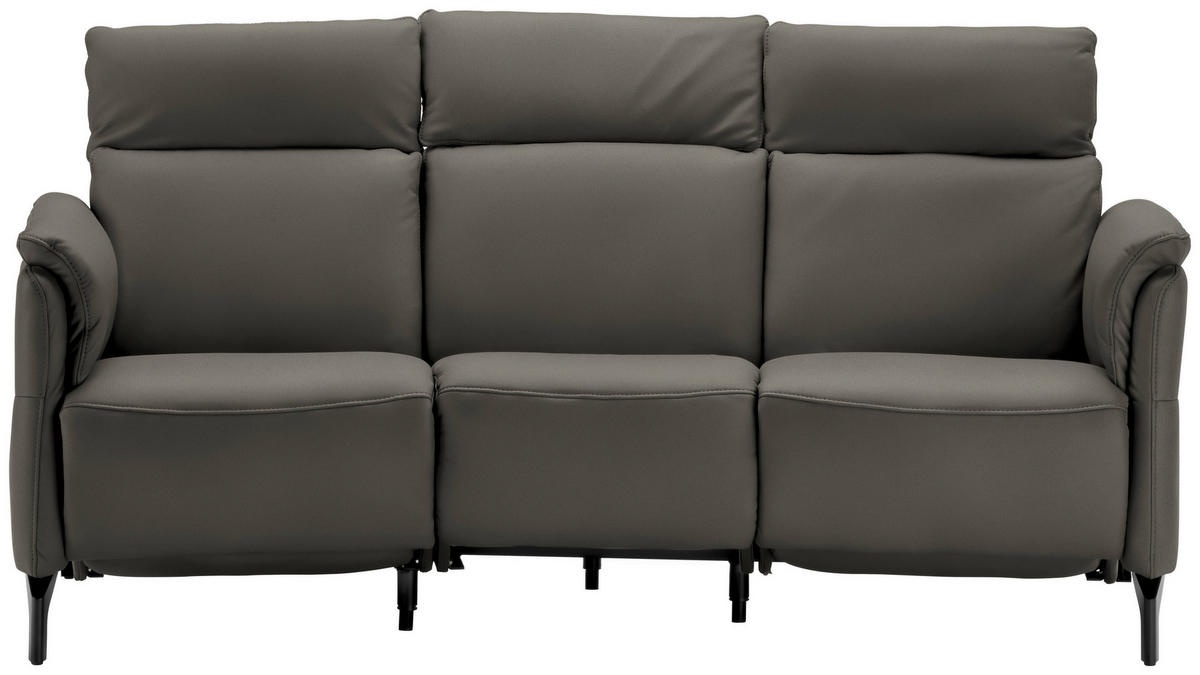 TRAPEZSOFA Echtleder Dunkelgrau  - Dunkelgrau/Schwarz, Konventionell, Leder/Metall (221/103/95cm) - Dieter Knoll