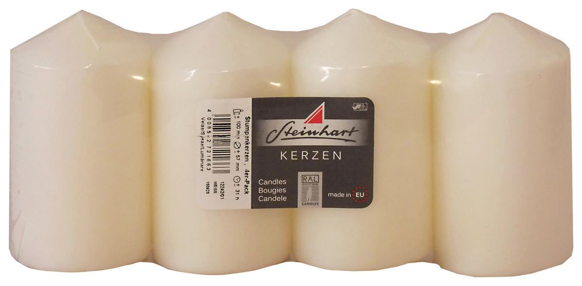 STUMPENKERZE 5,7/9 cm  - Weiß, KONVENTIONELL (5,7/9cm)