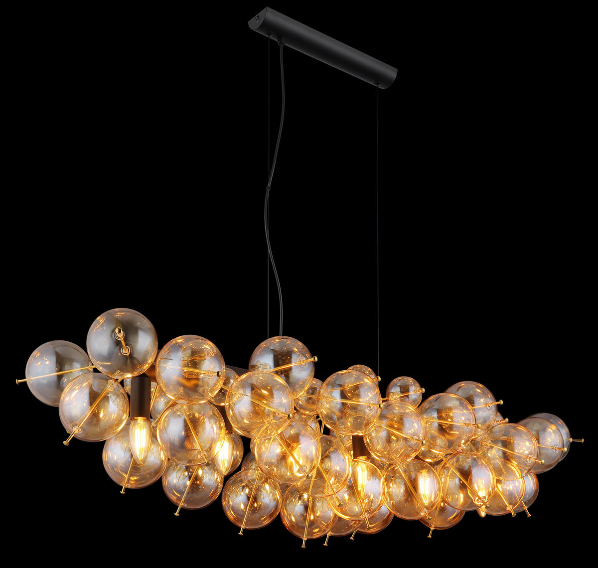 HÄNGELEUCHTE 103/47/120 cm    - Goldfarben/Schwarz, Design, Glas/Metall (103/47/120cm) - Globo
