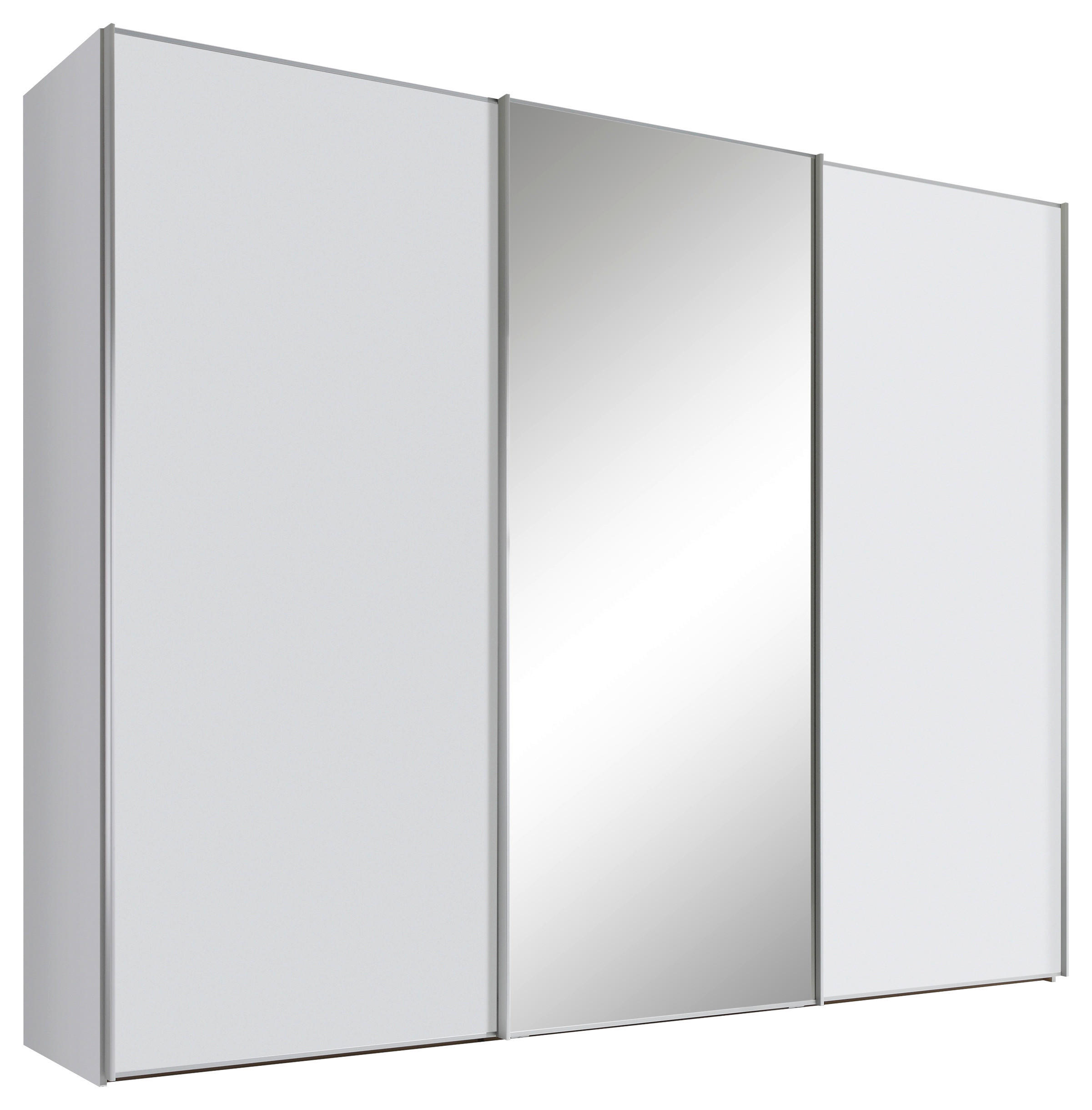 SCHWEBETÜRENSCHRANK  in Weiß  - Alufarben/Weiß, Design, Glas/Holzwerkstoff (249/222/68cm) - Moderano