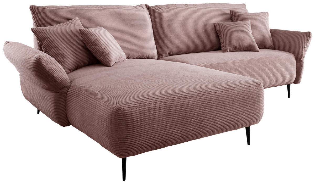 ECKSOFA in Cord Rosa  178/264-302 cm  - Schwarz/Rosa, Design, Textil/Metall (178/264-302cm) - Livetastic